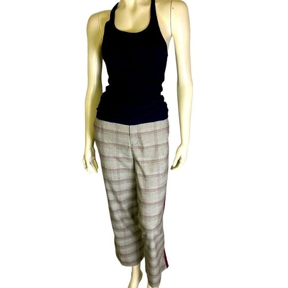 Fun NWOT Maroon/Cream/Brown Plaid F/F Wide Leg Pants by G.I.L.I. Size 8P - Picture 1 of 3